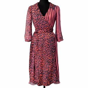 Alice + Olivia Silk Striped Animal Print Wrap Dress 2 Mob Wife Luxury Party